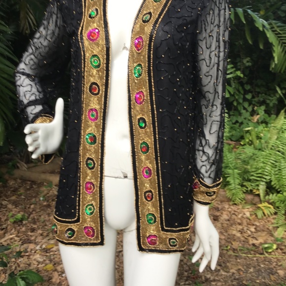 Vintage silky nights beaded and sequin Jacket - Picture 7 of 10